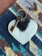 Cowhide Heart Key Chain - Dark