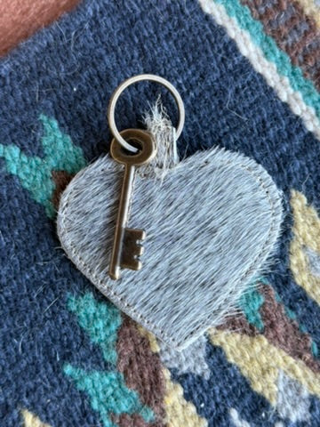 Cowhide Heart Key Chain - Grey