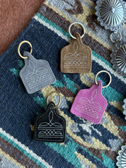 Boot Stitch Cattle Tag Leather Key Chain