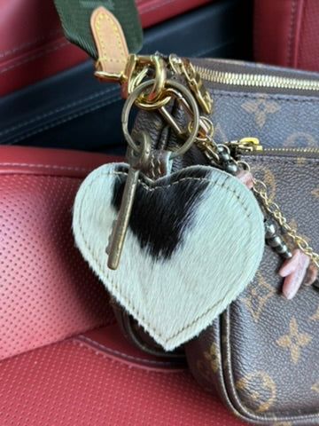 Cowhide Heart Key Chain - Dark