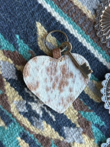 Cowhide Heart Key Chain - Brown