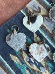 Cowhide Heart Key Chain - Brown