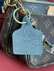 Boot Stitch Cattle Tag Leather Key Chain