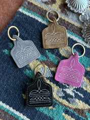 Boot Stitch Cattle Tag Leather Key Chain