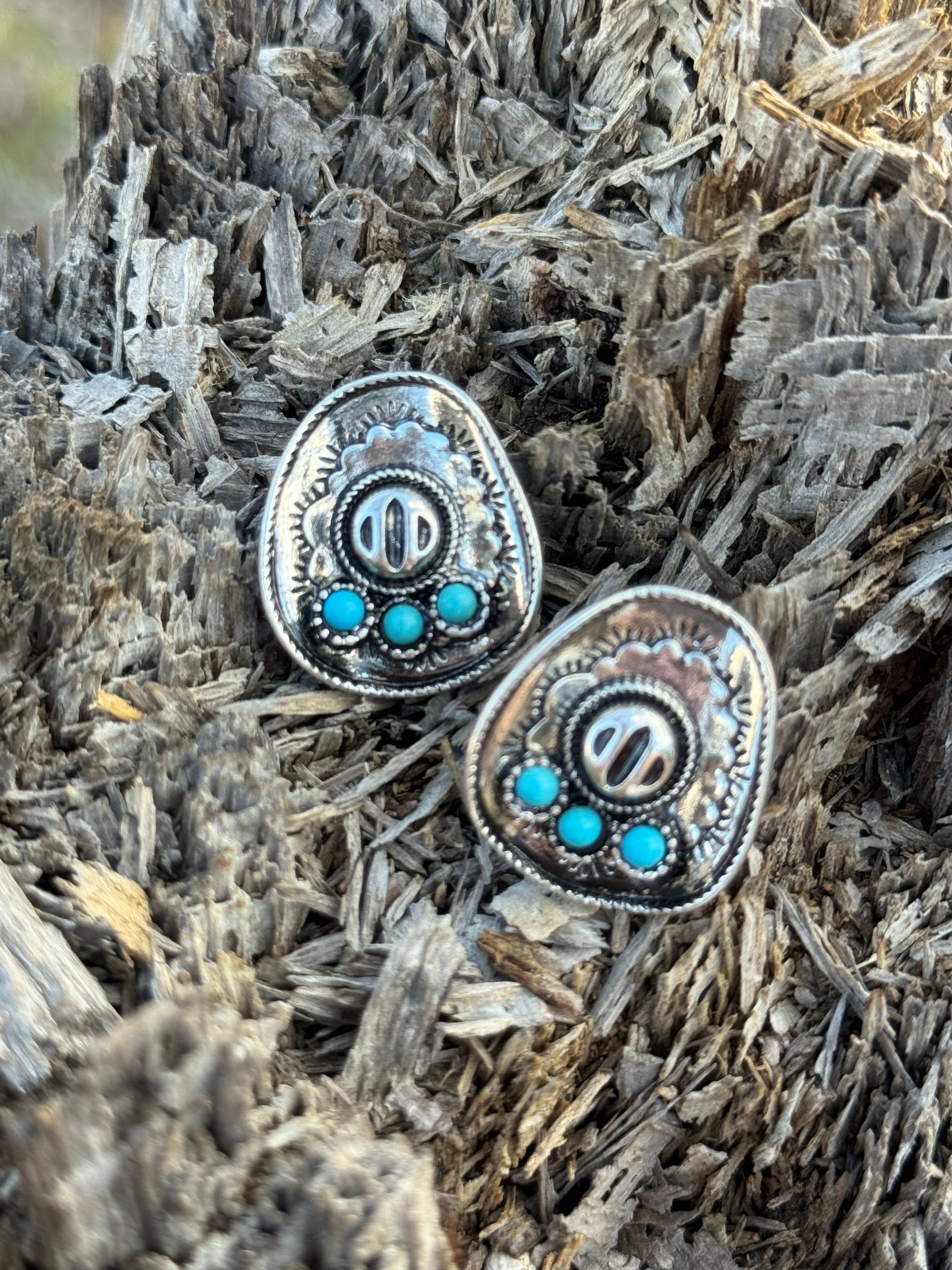 Mini Turquoise Stone Cowgirl Hat Stud Earrings