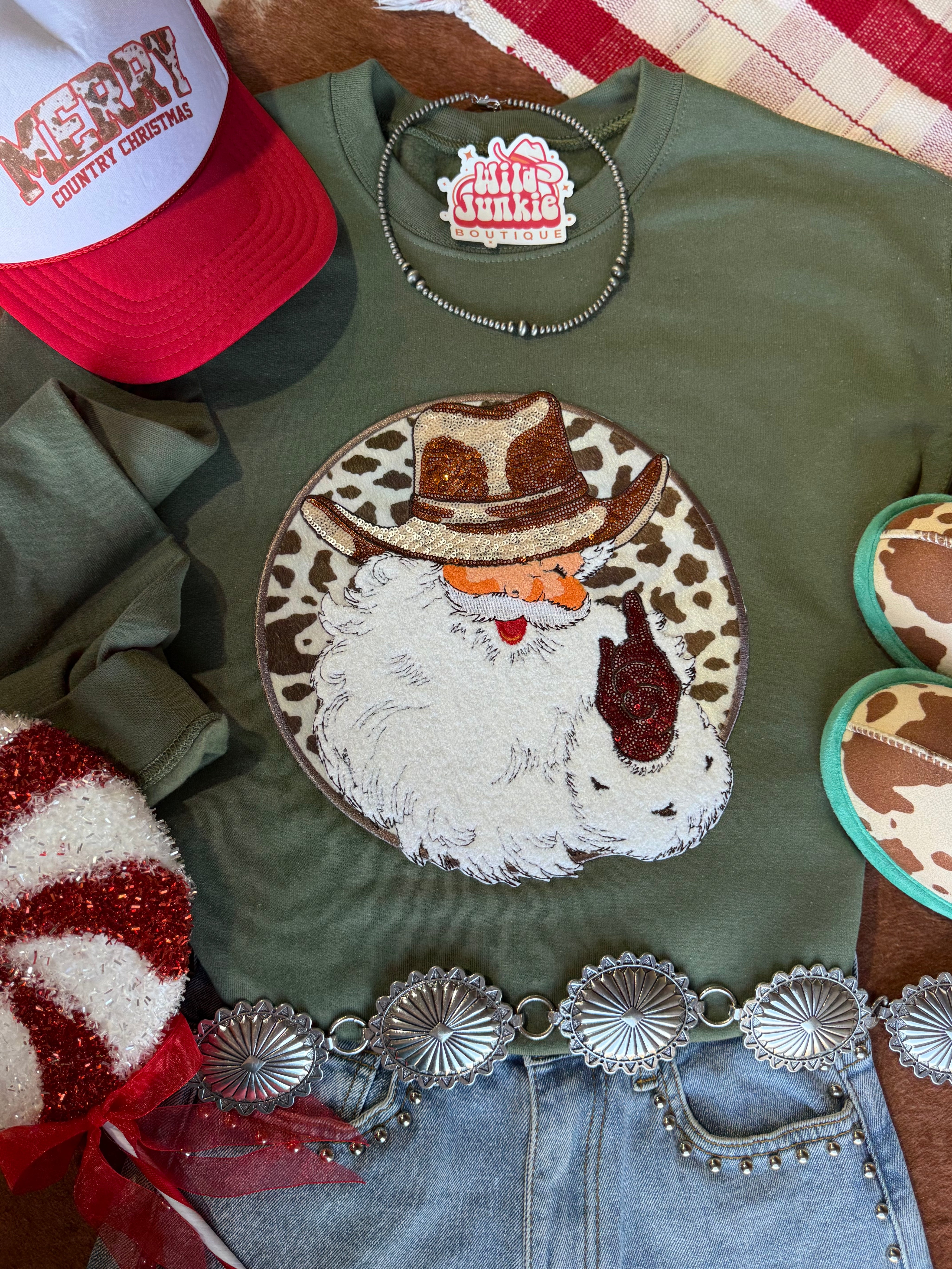 Western Santa Sequin Patch Sweatshirt