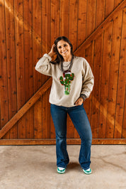 Christmas Cactus Sequins Patch Sweatshirt