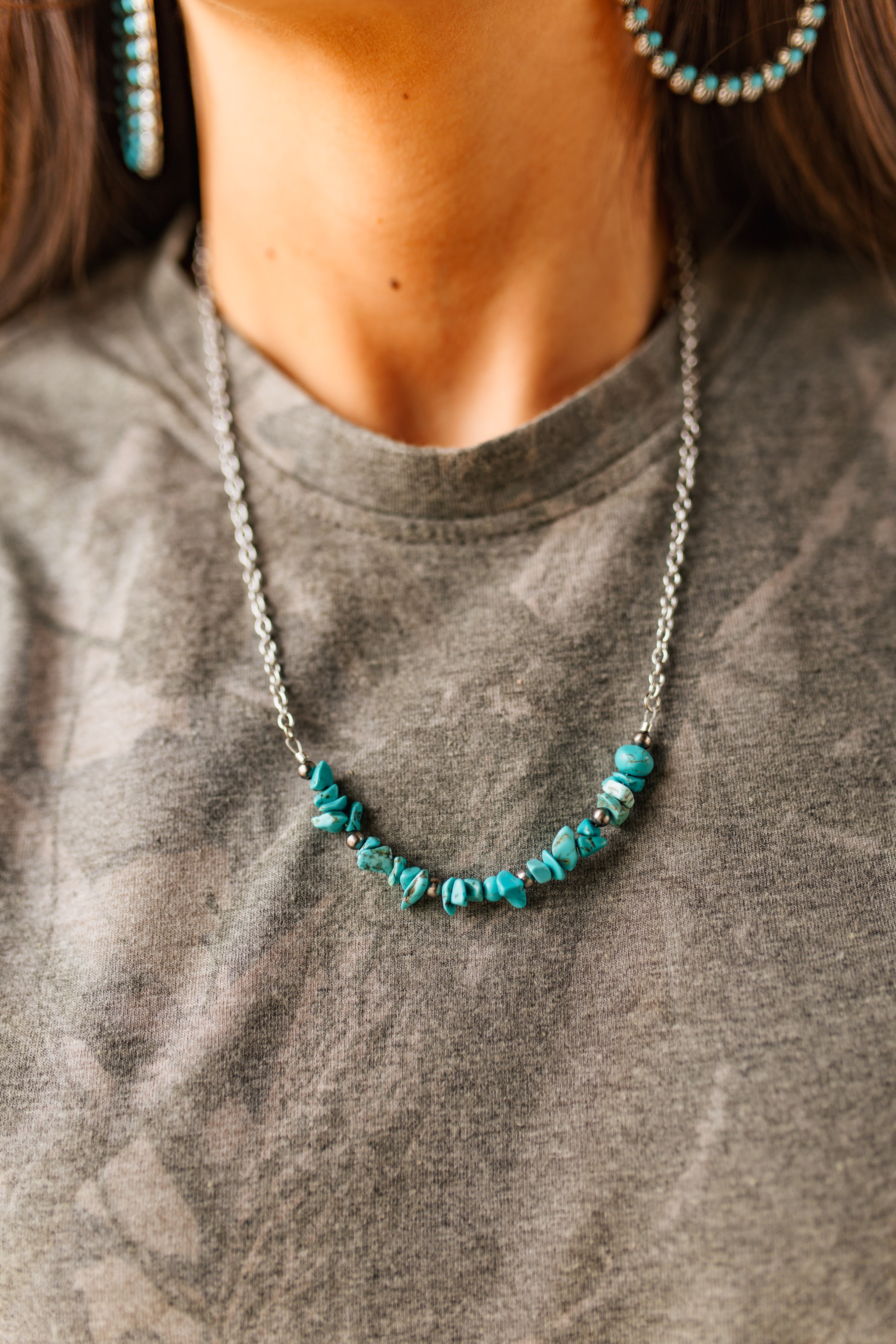 Authentic Turquoise Chips Chain Necklace
