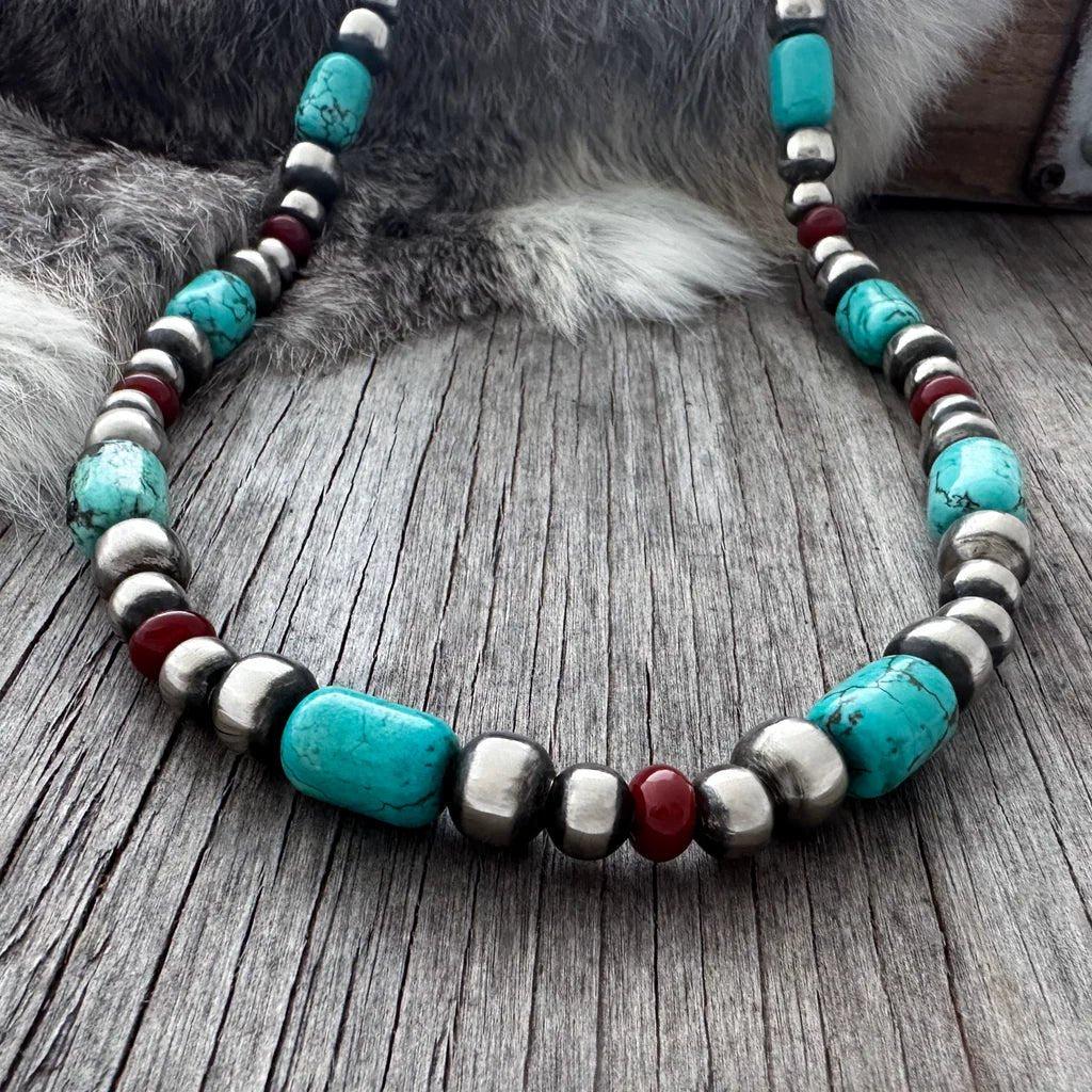 Authentic Silver Beaded Turquoise Necklace