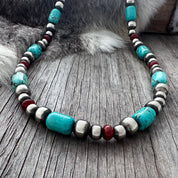 Authentic Silver Beaded Turquoise Necklace