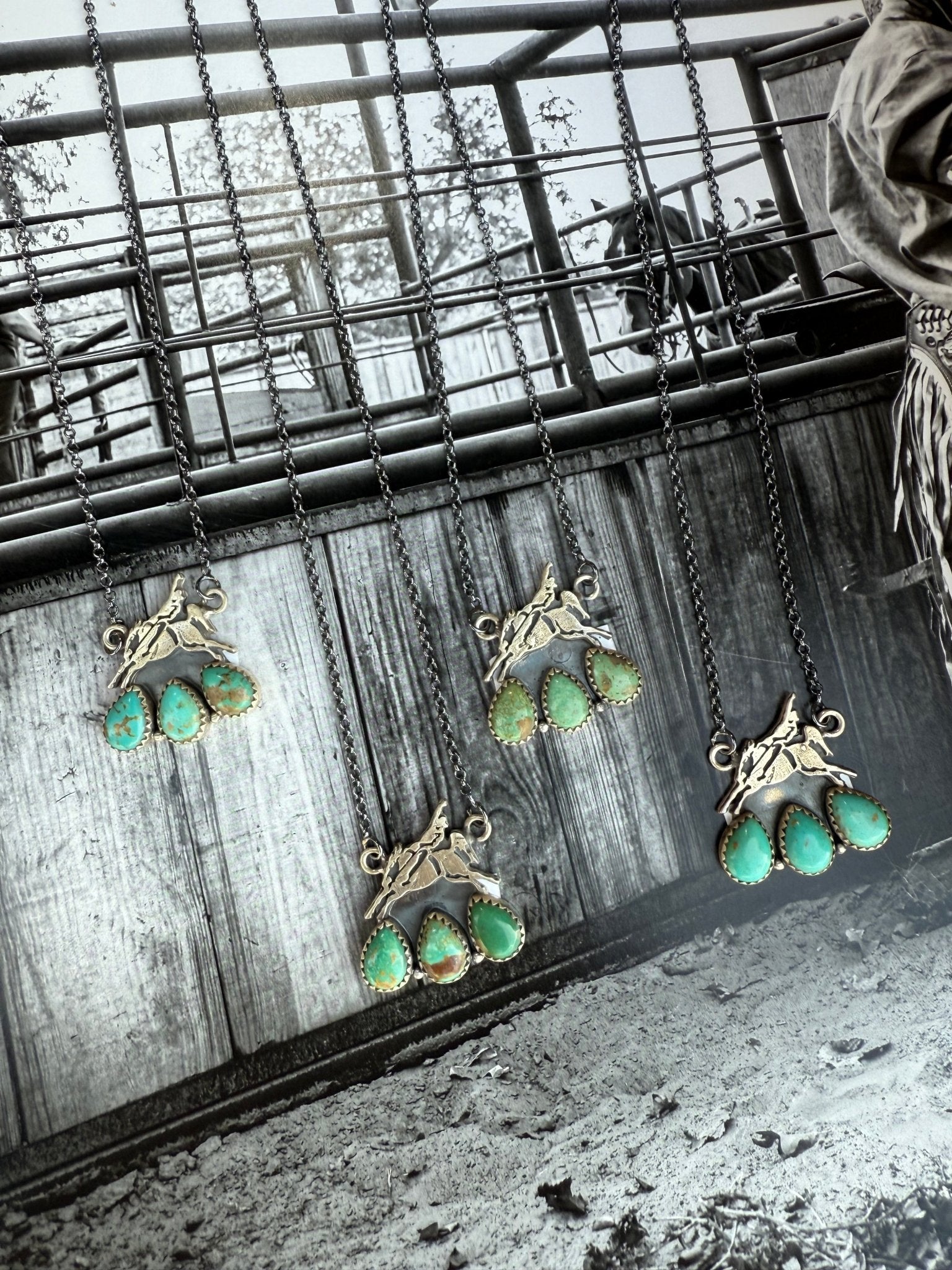 Authentic Turquoise Bucking Cowboy Pendant Necklace