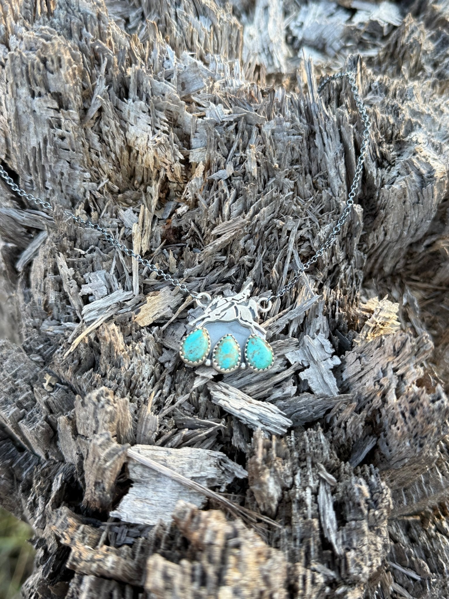 Authentic Turquoise Bucking Cowboy Pendant Necklace