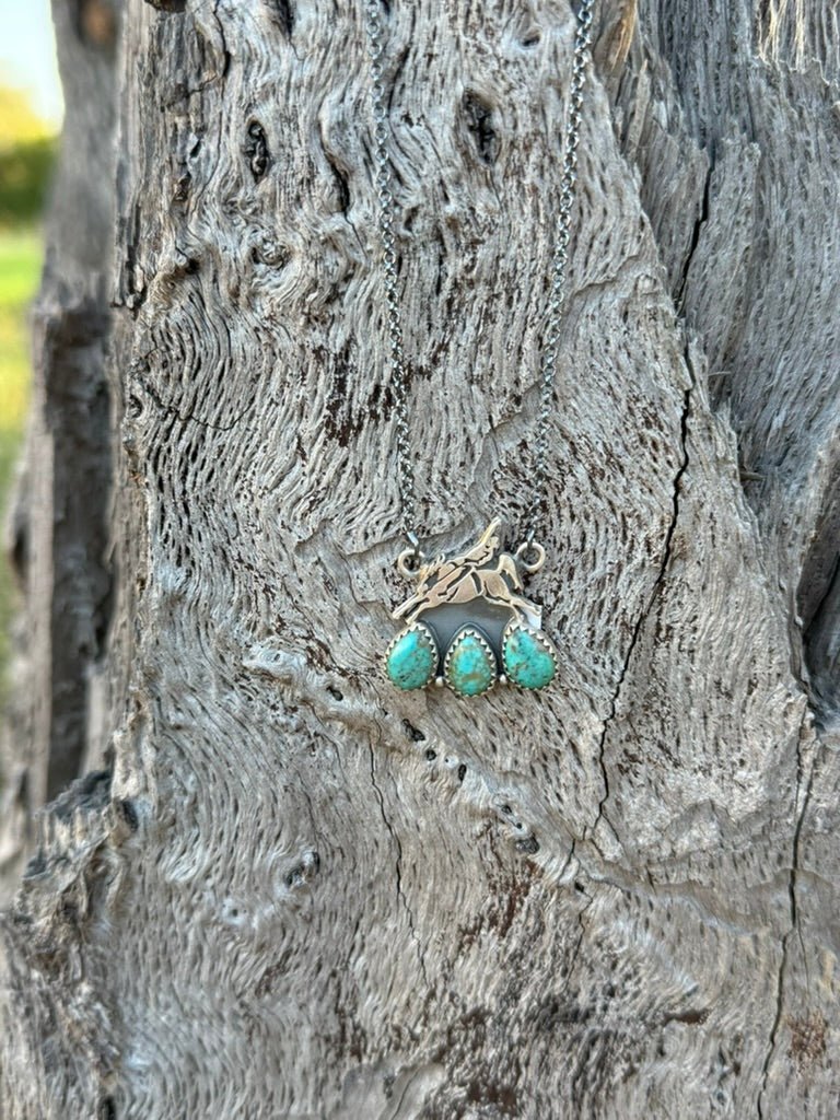 Authentic Turquoise Bucking Cowboy Pendant Necklace