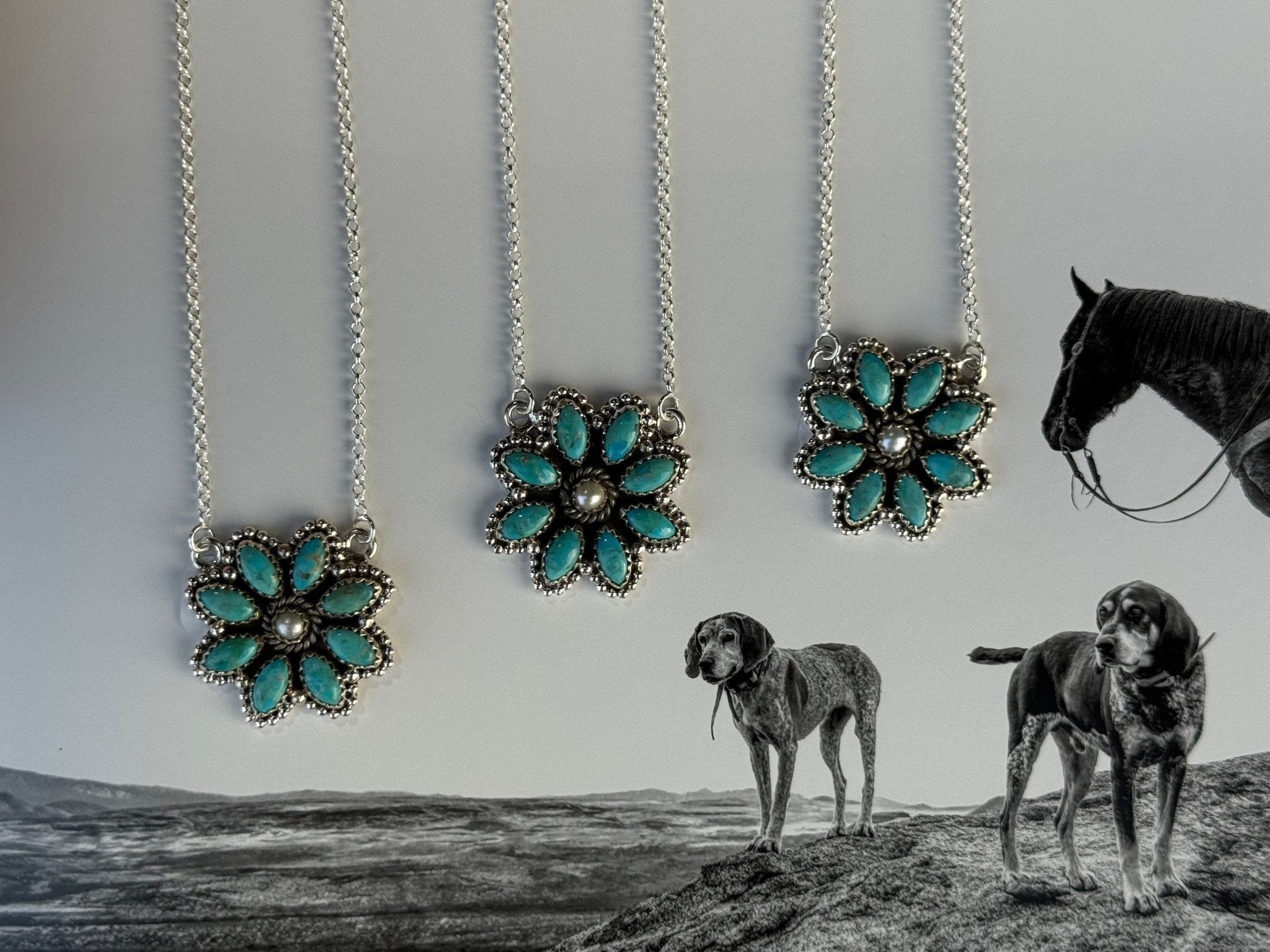 Authentic Turquoise Flower Cluster Necklace
