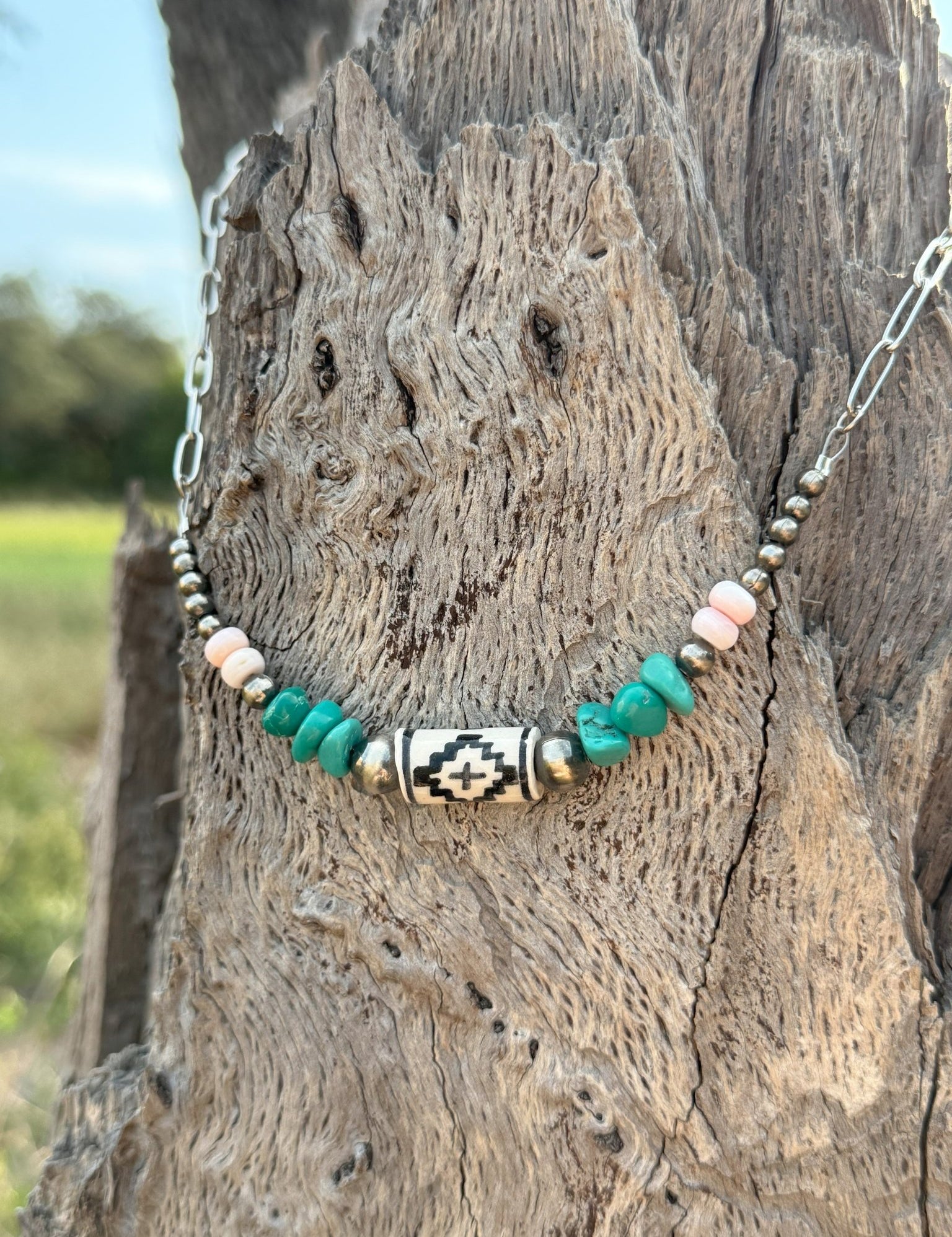 Aztec Turquoise Trail Paperclip Chain Necklace