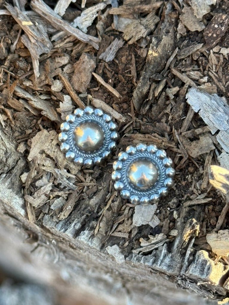 Beaded Halo Sterling Silver Post Earrings