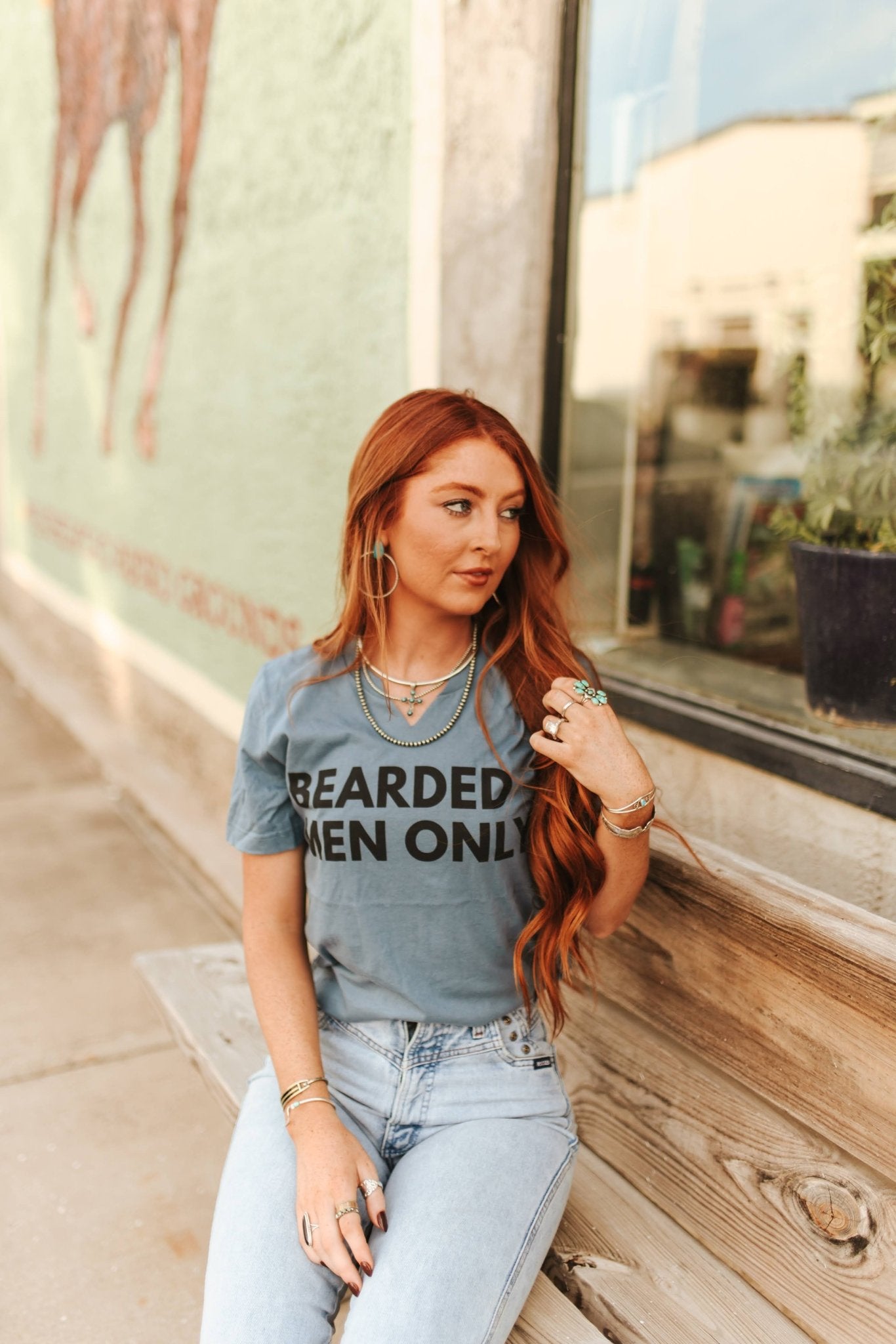 Bearded Men Only Raw Cut V - neck Graphic TeeSlateS