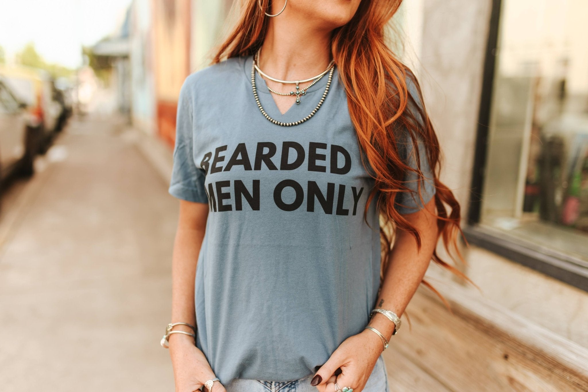 Bearded Men Only Raw Cut V - neck Graphic TeeSlateS