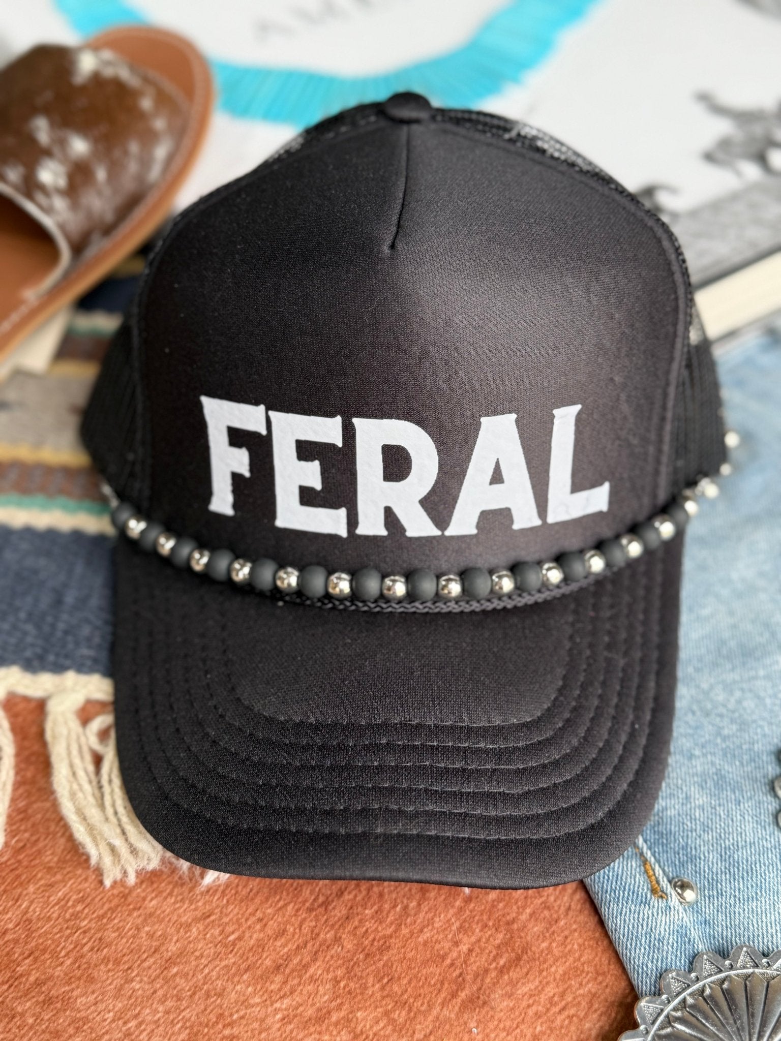 Black and Silver Beads Hat Chain