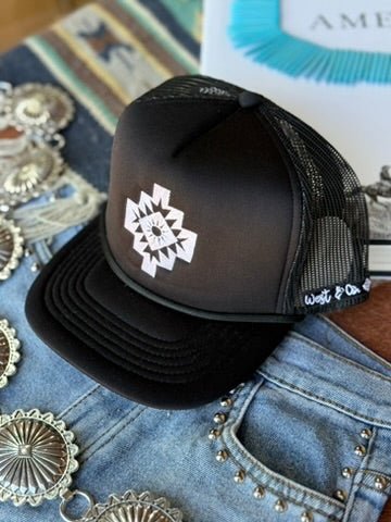 Black Aztec Embroidered Trucker Hat