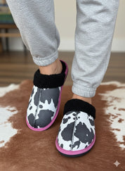 Black Pink Cow Print Slippers6