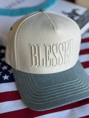 Blessed Embroidered Denim Trucker Hat