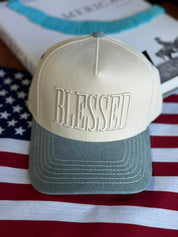 Blessed Embroidered Denim Trucker Hat