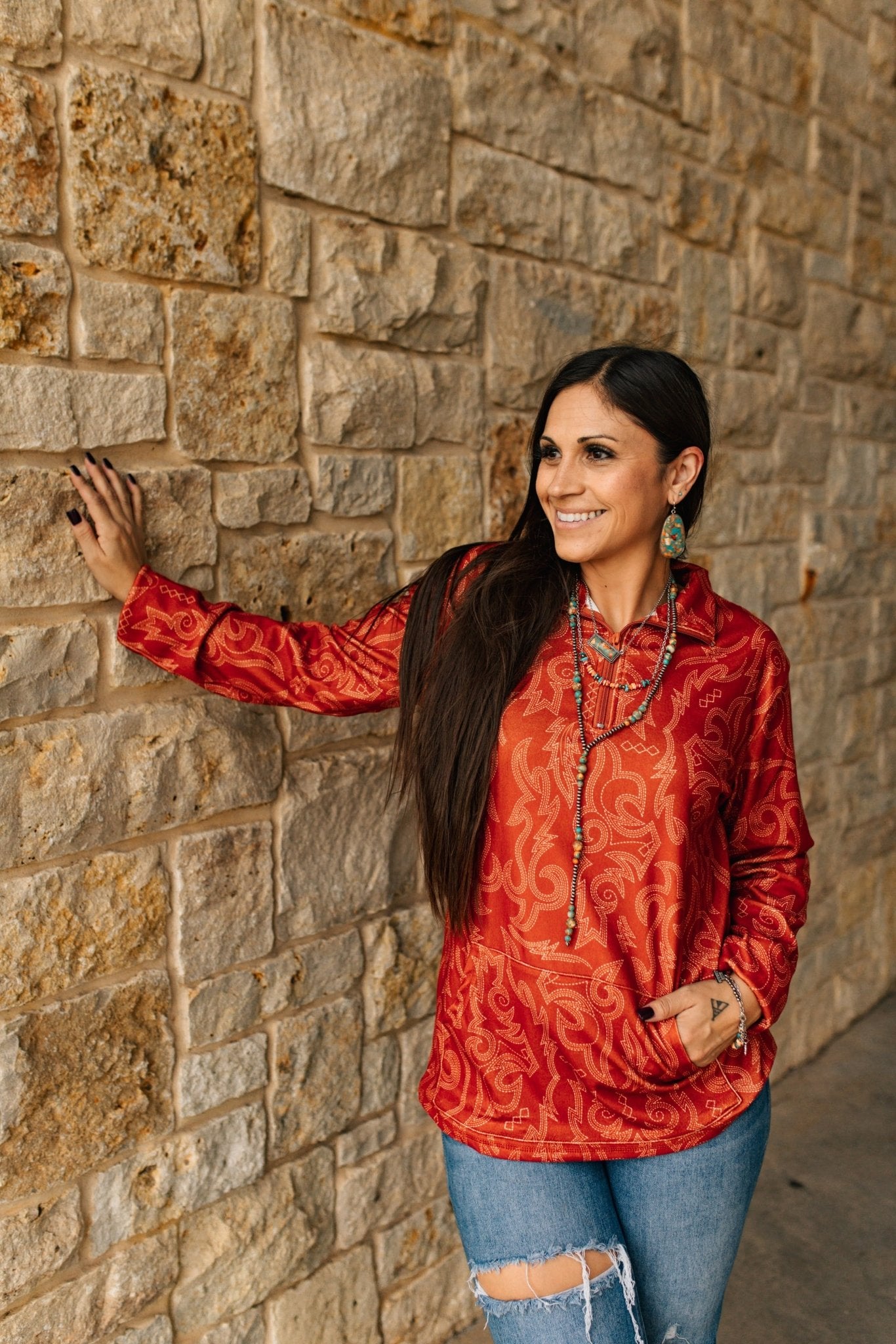 Boot Stitch Half Zip Burnt Orange PulloverS