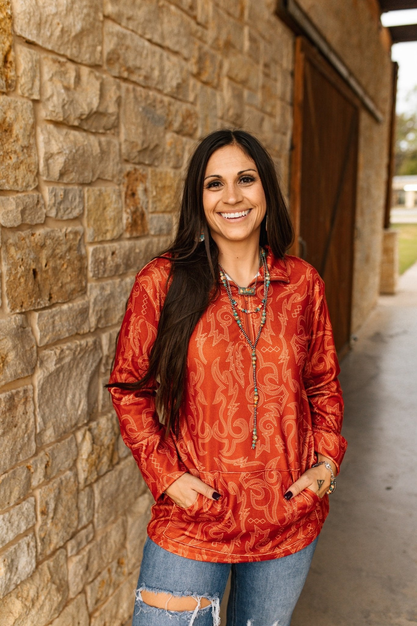 Boot Stitch Half Zip Burnt Orange PulloverS