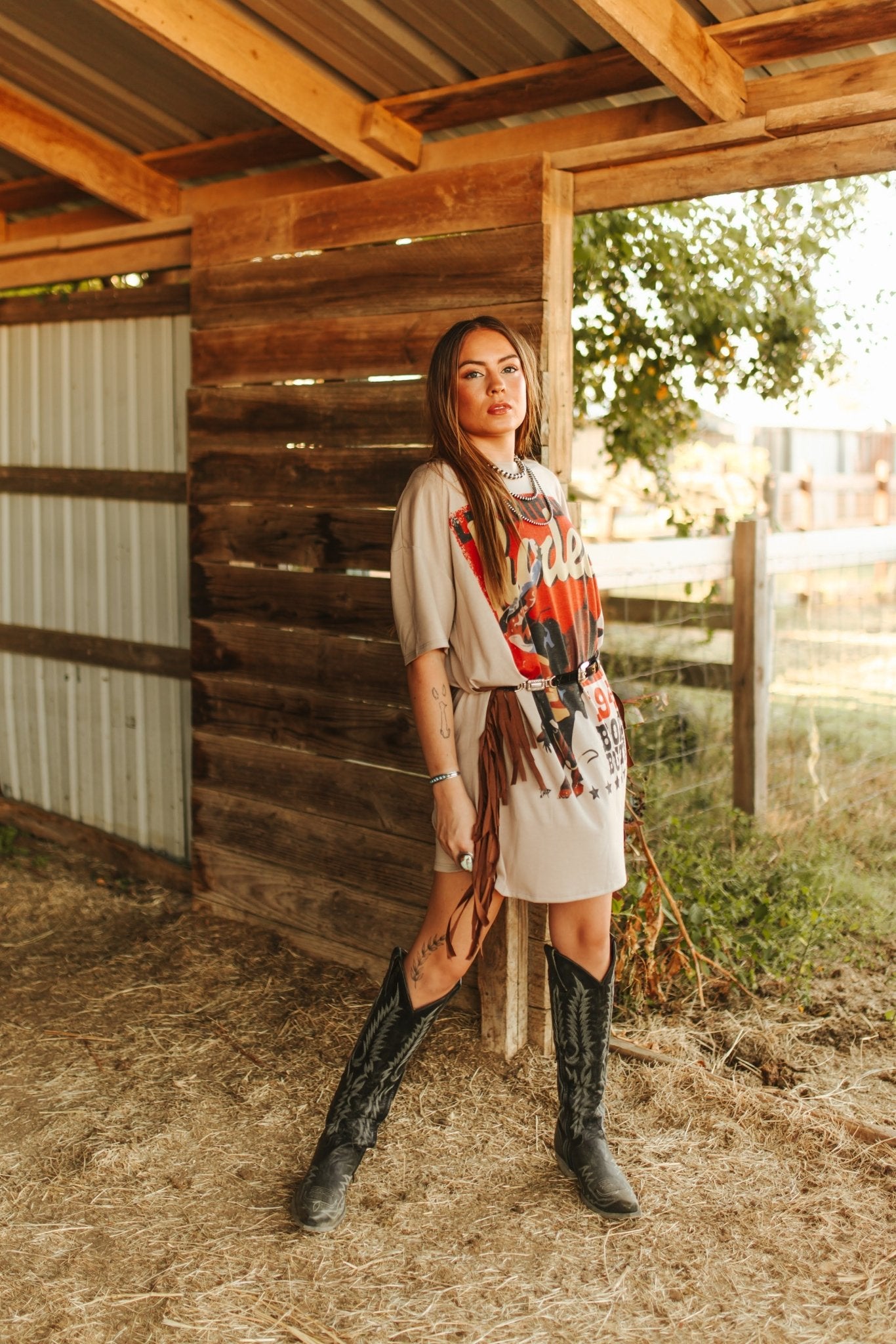 Bronc Bustin Fringed Oversized Tee DressS