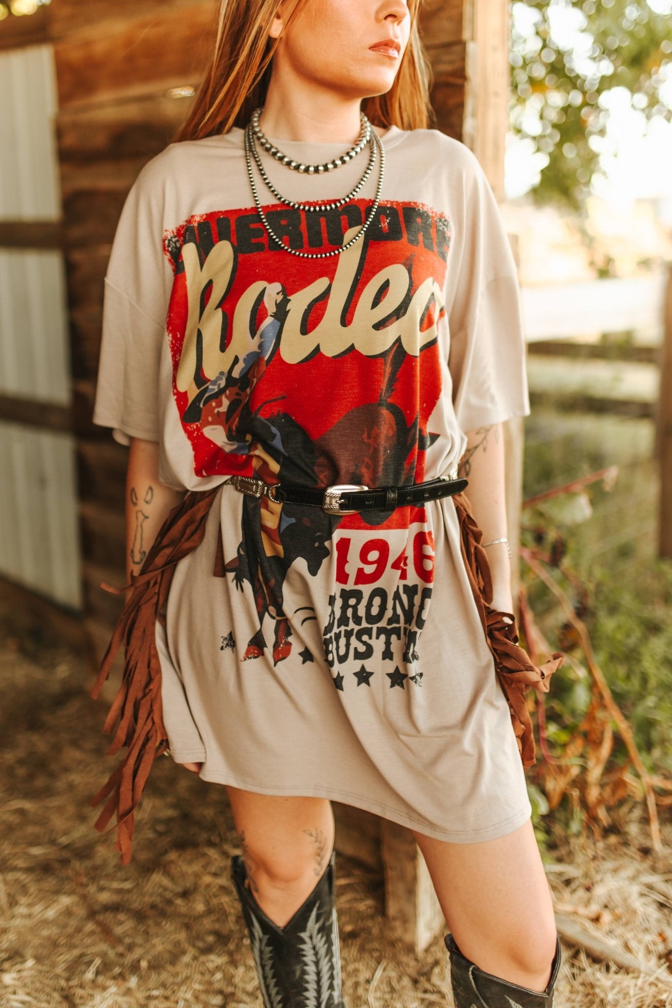 Bronc Bustin Fringed Oversized Tee DressS