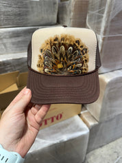 Brown Feather Trucker Hat