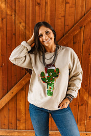 Christmas Cactus Sequins Patch SweatshirtSandS