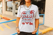 Cowboy Motel Raw Cut V - neck Graphic TeeLight AshXS