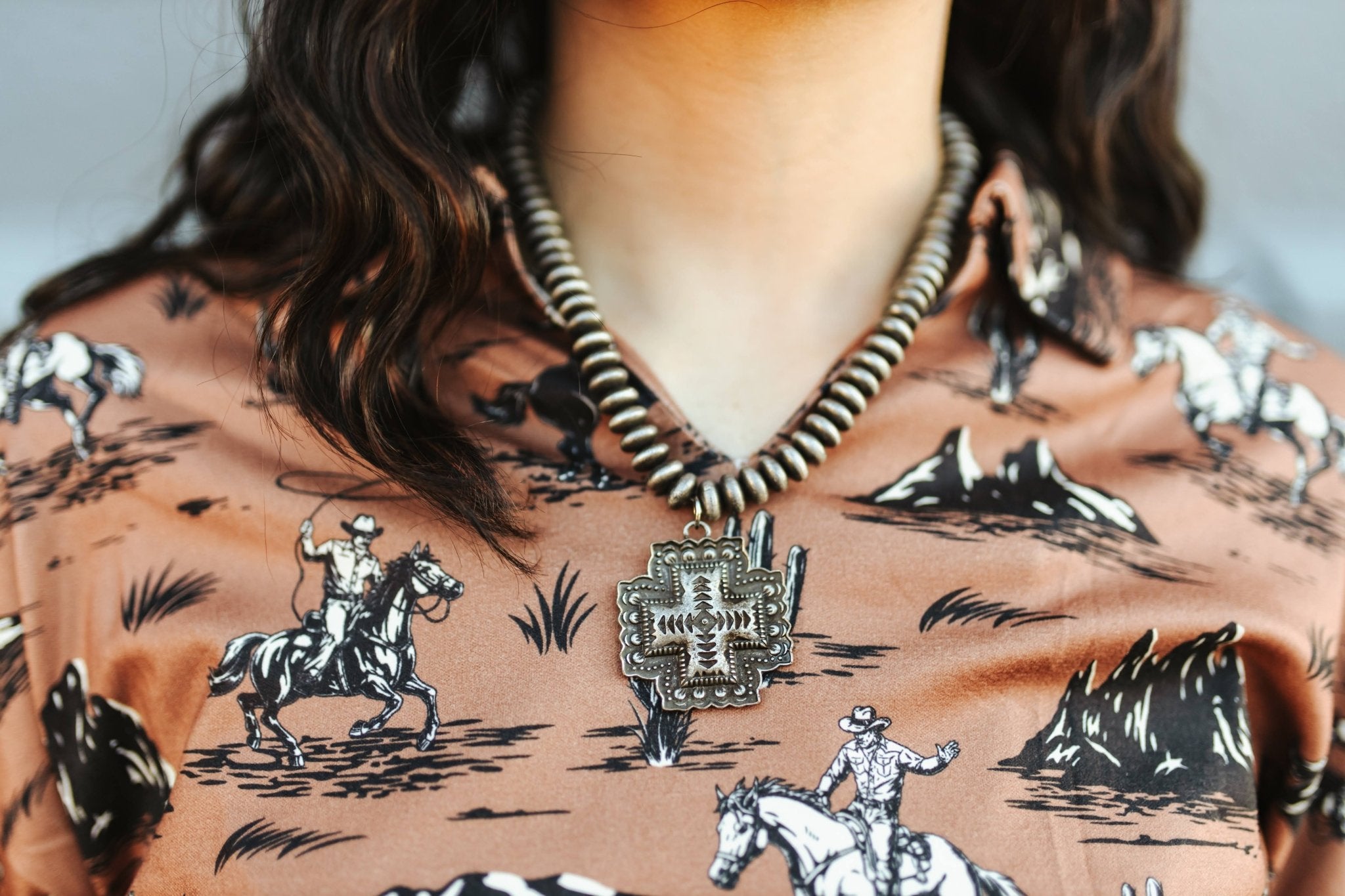 Cross Pendant Silver Beaded Necklace