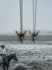 Desert Steer Skull Pendant NecklaceSilver
