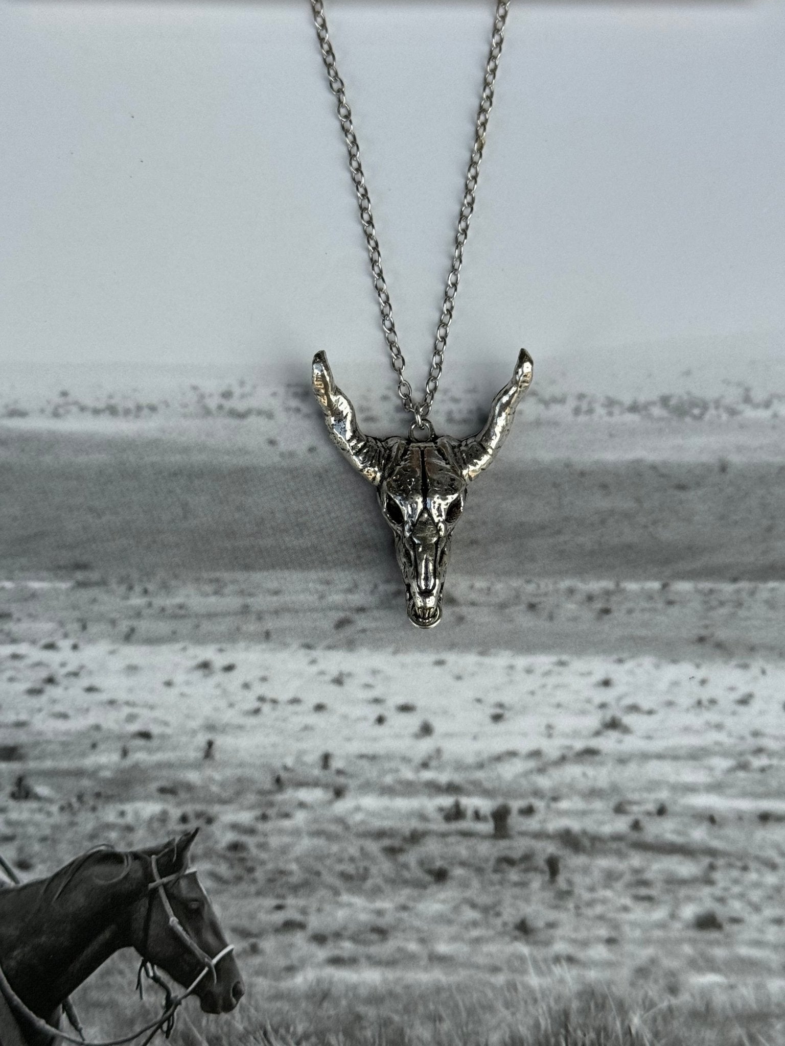 Desert Steer Skull Pendant NecklaceSilver