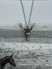 Desert Steer Skull Pendant NecklaceSilver