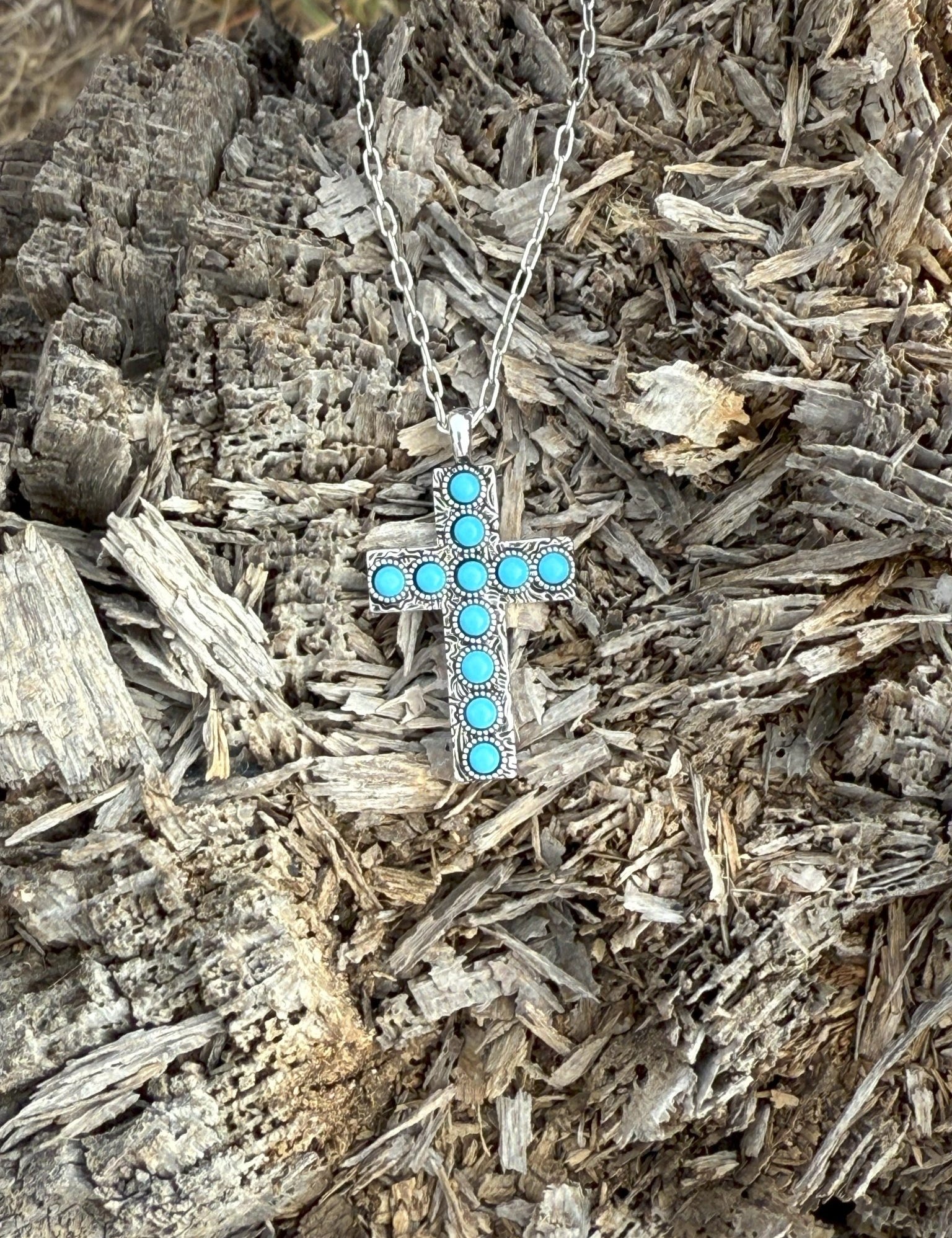 Dotted Cross Turquoise Necklace