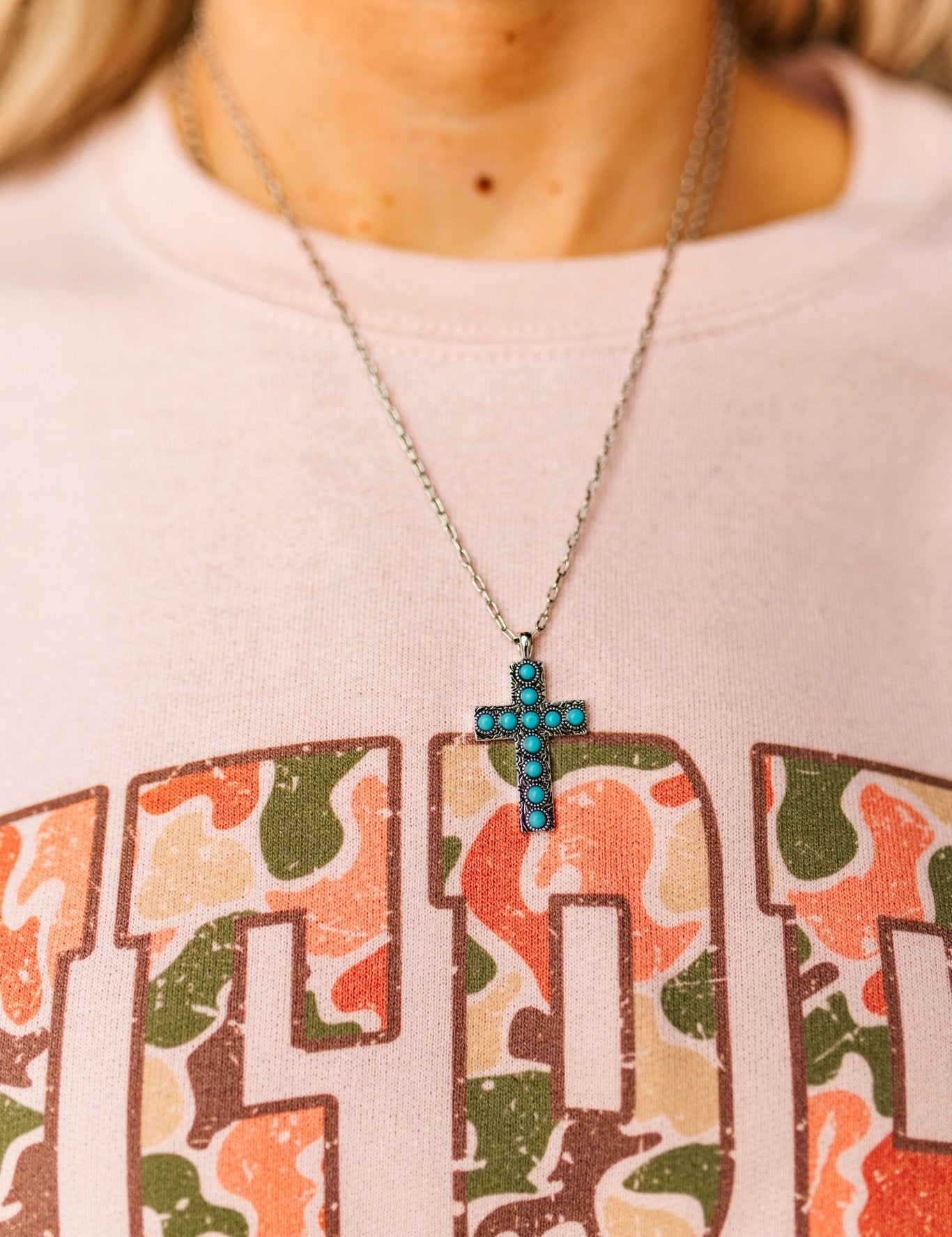 Dotted Cross Turquoise Necklace
