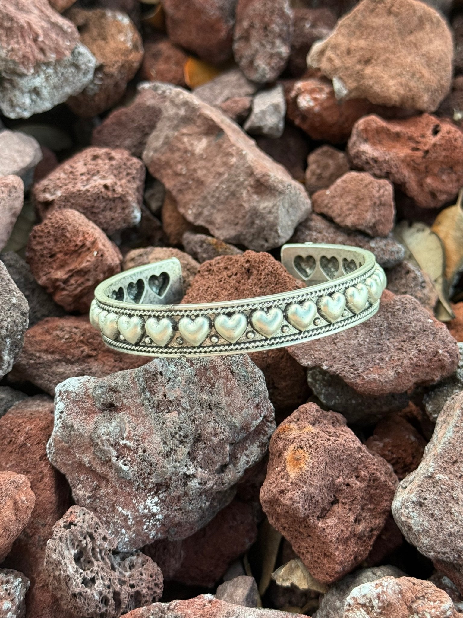 Faux Silver Heart Cuff Bracelet