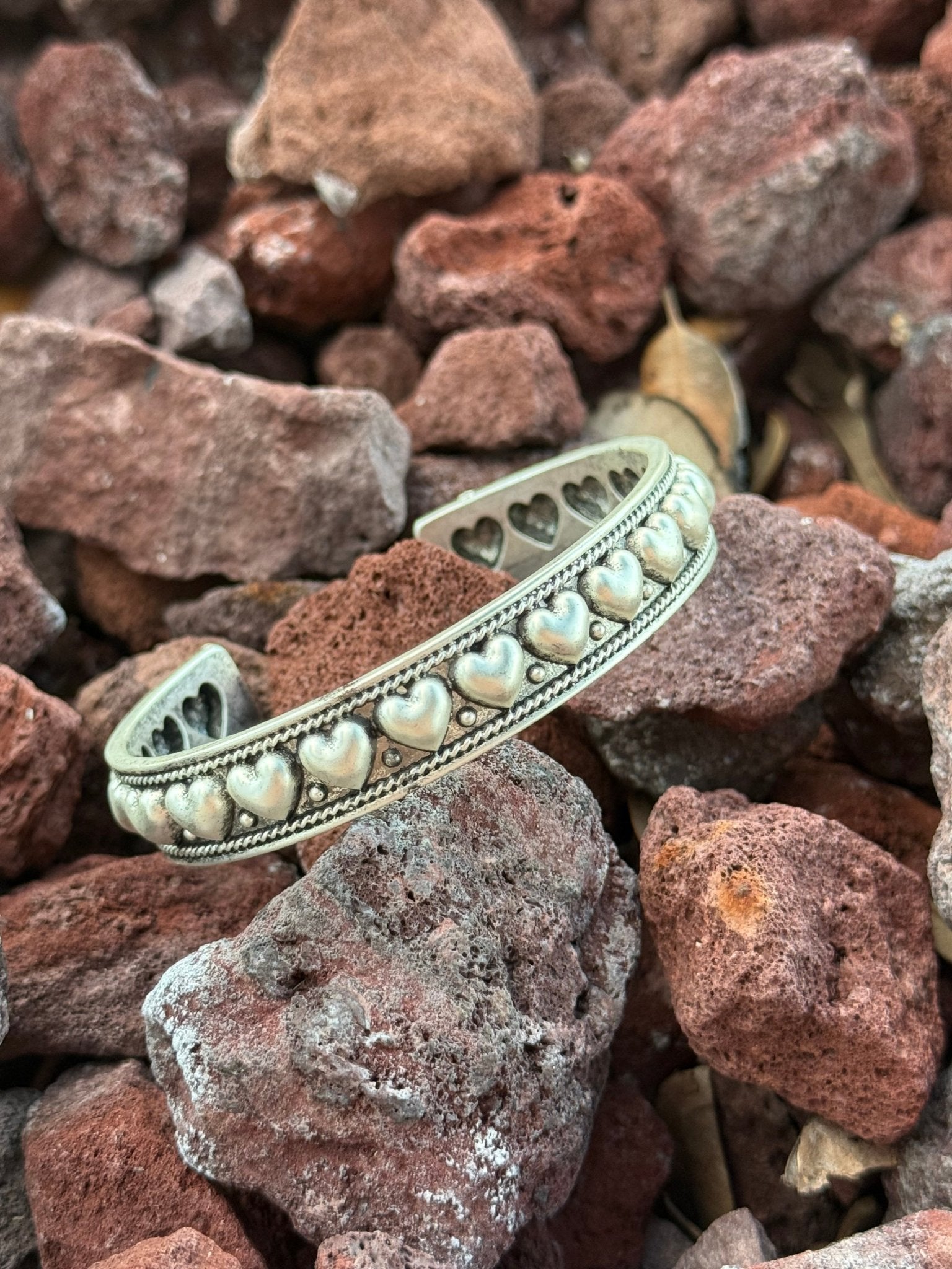 Faux Silver Heart Cuff Bracelet