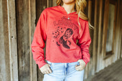 Feelin' Lucky Raw Hem V - Neck Crop Graphic SweatshirtHeather RedS