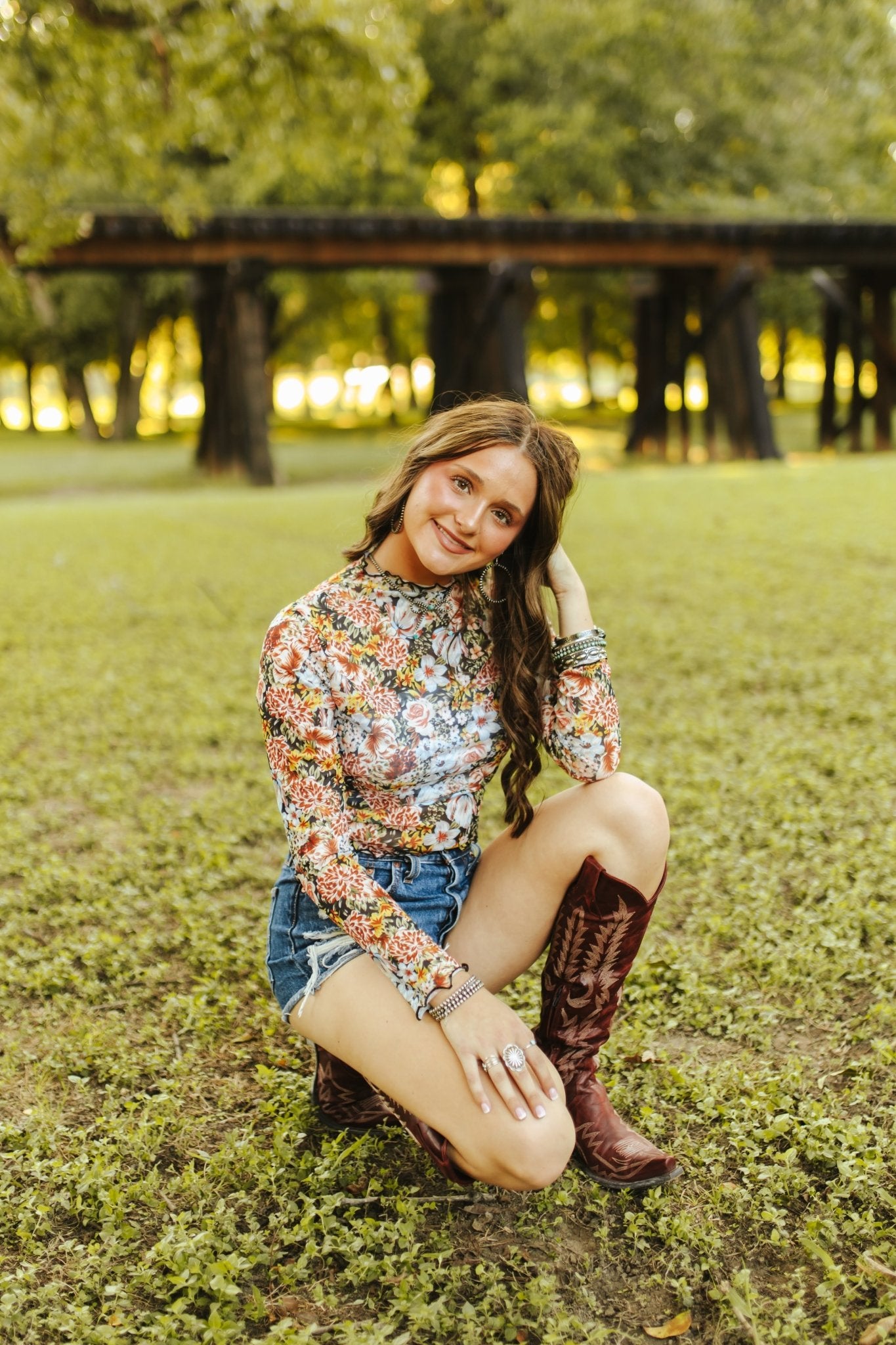 Floral Mesh Long Sleeve Crop TopS