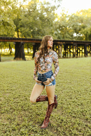 Floral Mesh Long Sleeve Crop TopS