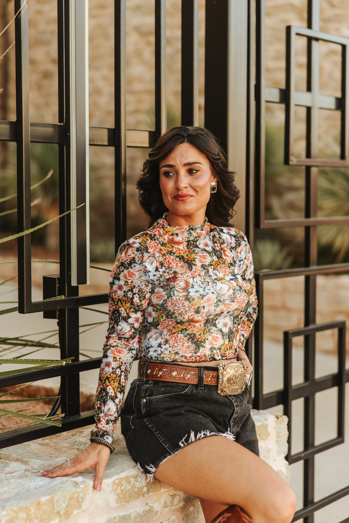 Floral Mesh Long Sleeve Crop TopS