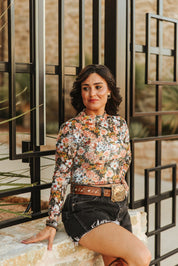 Floral Mesh Long Sleeve Crop TopS