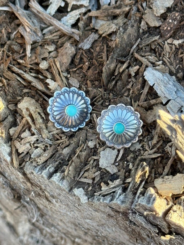 Floral Stamped Sterling Silver Turquoise Earrings