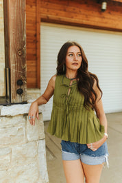 Front Tie Pleated TopS