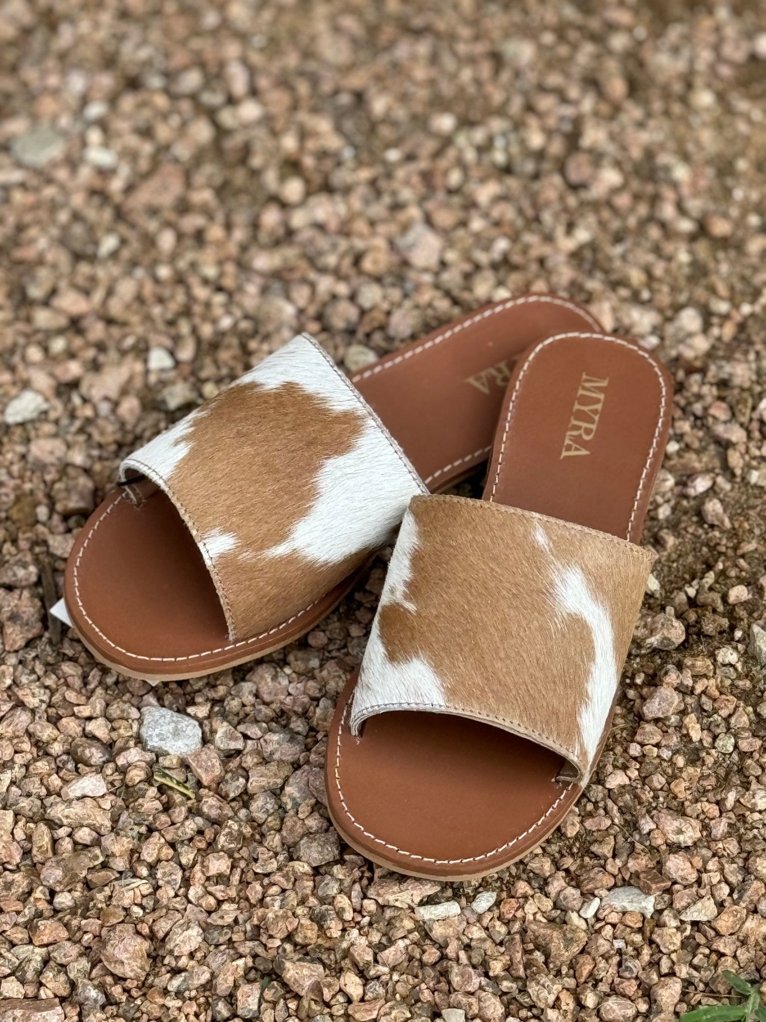 Genuine Cowhide Sandals - CaramelMulti6